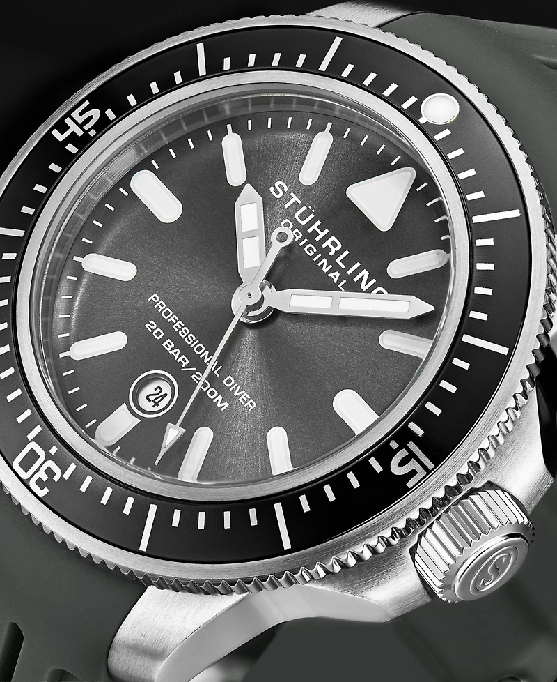 Stuhrling Men's Gray Silicone Rubber Strap Watch 43mm
