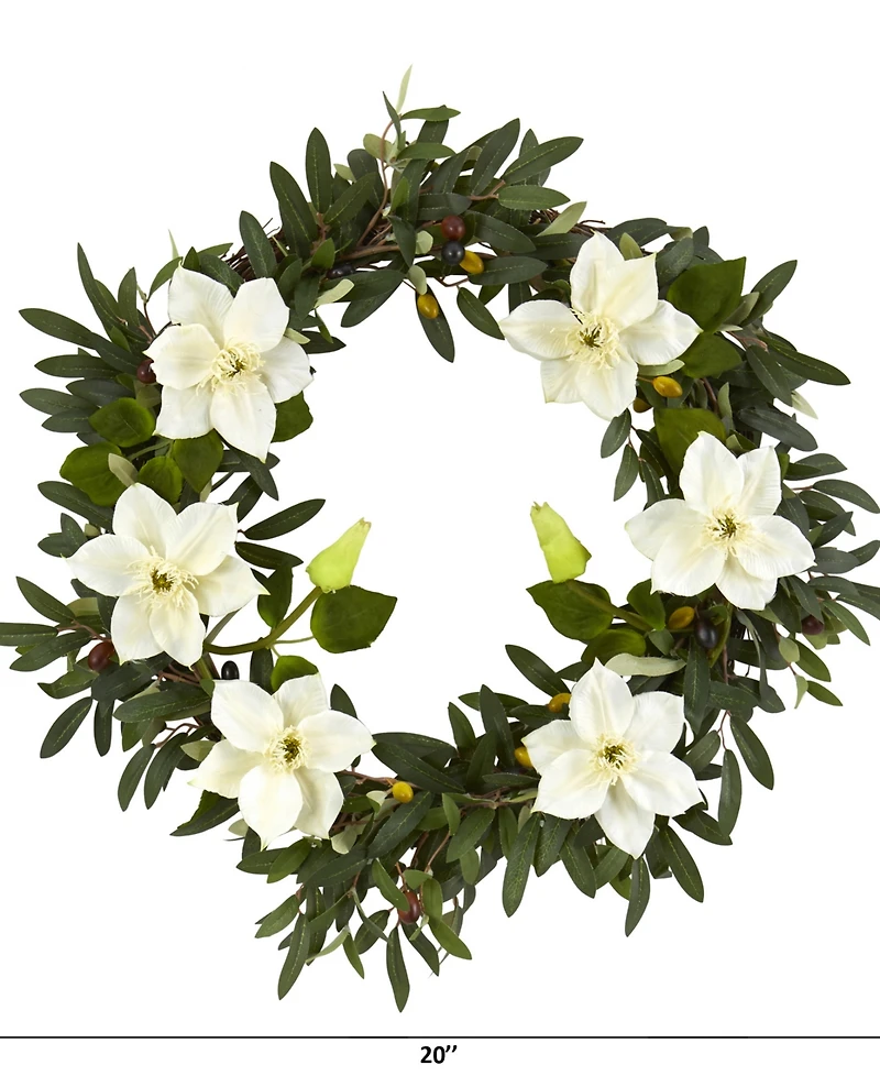 Nearly Natural 20in. Olive and Anemone Artificial Wreath