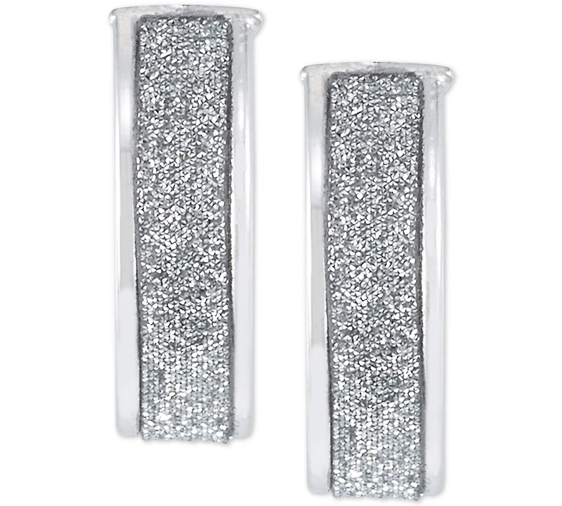 Italian Gold Glitter Hoop Earrings 14k Rose Gold, White or