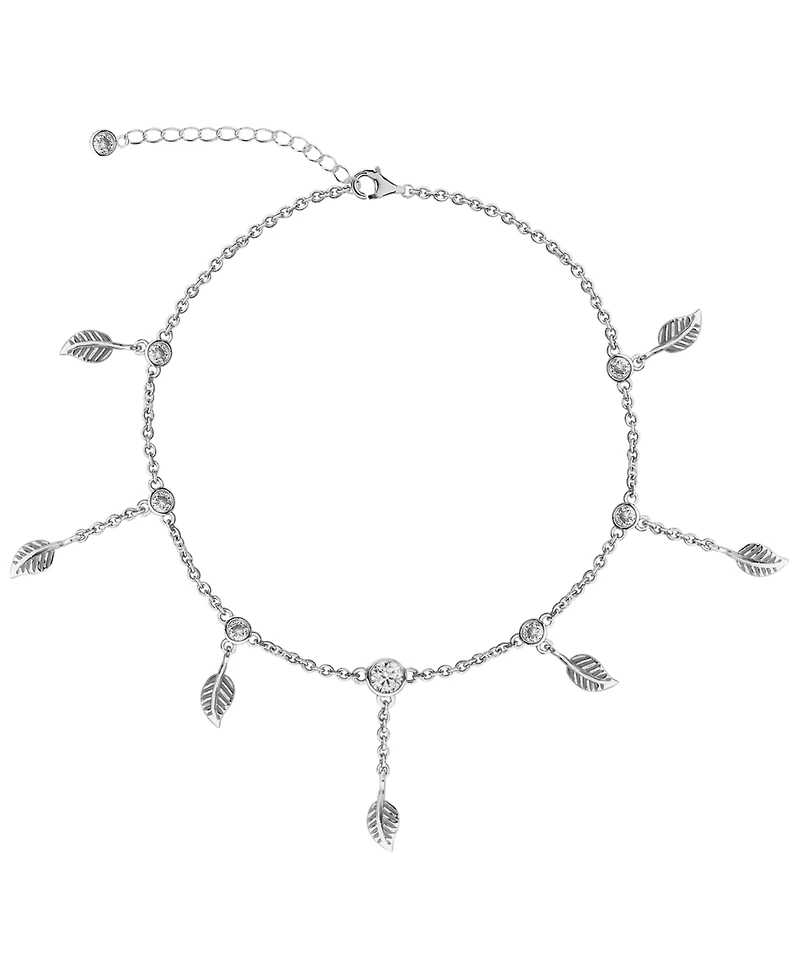 Bodifine Cubic Zirconia Leaves Sterling Silver-Tone Anklet