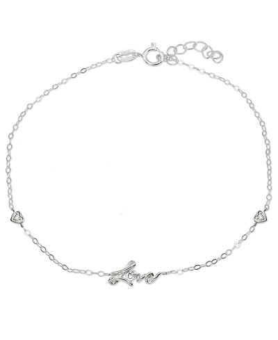 Cubic Zirconia "Love" Ankle Bracelet Sterling Silver or Two Tone & 18K Gold-Plated