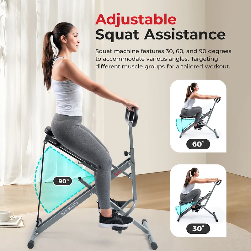 Sunny Health & Fitness Upright Row-n-Ride Rowing Machine Rower for Full Body Workout, Glutes, Squat Assist, and Exercise