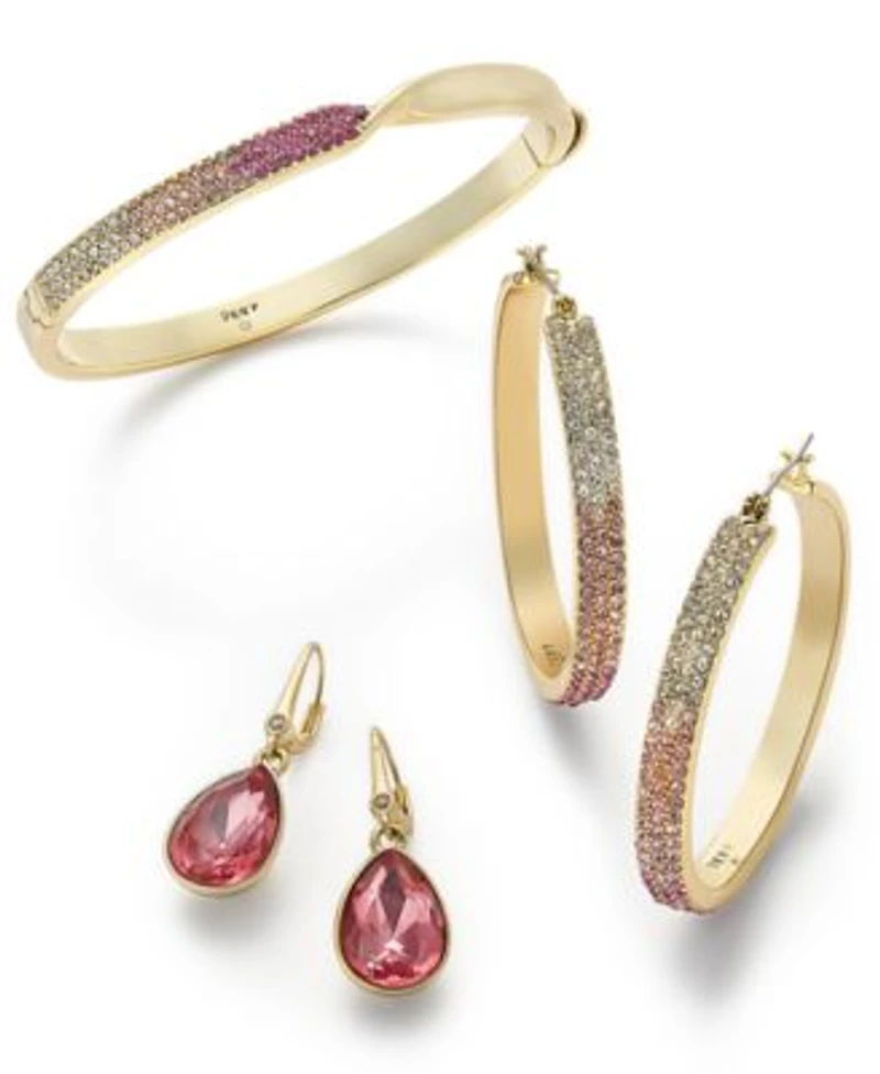 Dkny Gold Tone Pink Ombre Crystal Jewelry Separates