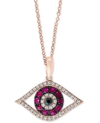 Effy Ruby (1/4 ct. t.w.) & Diamond (1/8 ct. t.w.) 18" Evil Eye Pendant Necklace in 14k Rose Gold or 14k White Gold