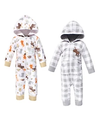 Hudson Baby Boys Fleece Jumpsuits, Coveralls, and Playsuits 2pk, Forest Moose, 18-24 Months