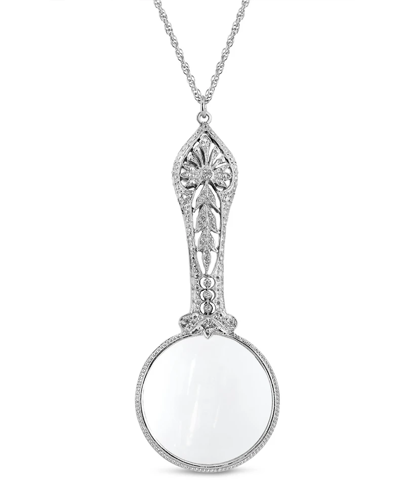 2028 Gold Tone Round Ornate Crystal Magnifying Glass 30" Necklace