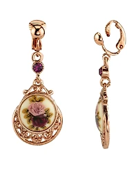 2028 Rose Gold Tone Purple Crystal Flower Clip Drop Earrings