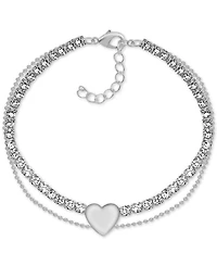 And Now This Crystal & Heart Double Row Ankle Bracelet