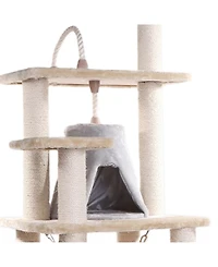 Armarkat 65" Real Wood Cat Tree with Sisal Rope, Hammock, and Soft-Side Playhouse - Model A6501