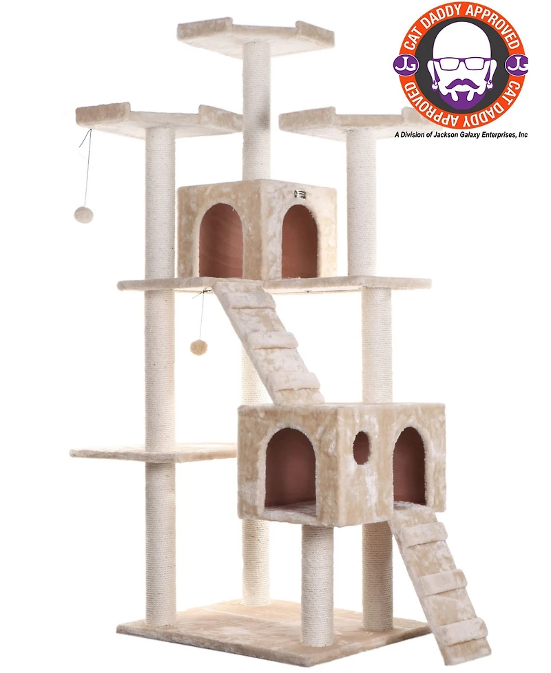 Armarkat 74" Multi-Level Real Wood Cat Tree Large Cat Play Furniture With ScratchhIng Posts, Large Platform, A7401 Beige