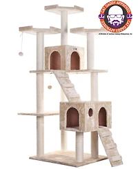 Armarkat 74" Multi-Level Real Wood Cat Tree Large Cat Play Furniture With ScratchhIng Posts, Large Platform, A7401 Beige