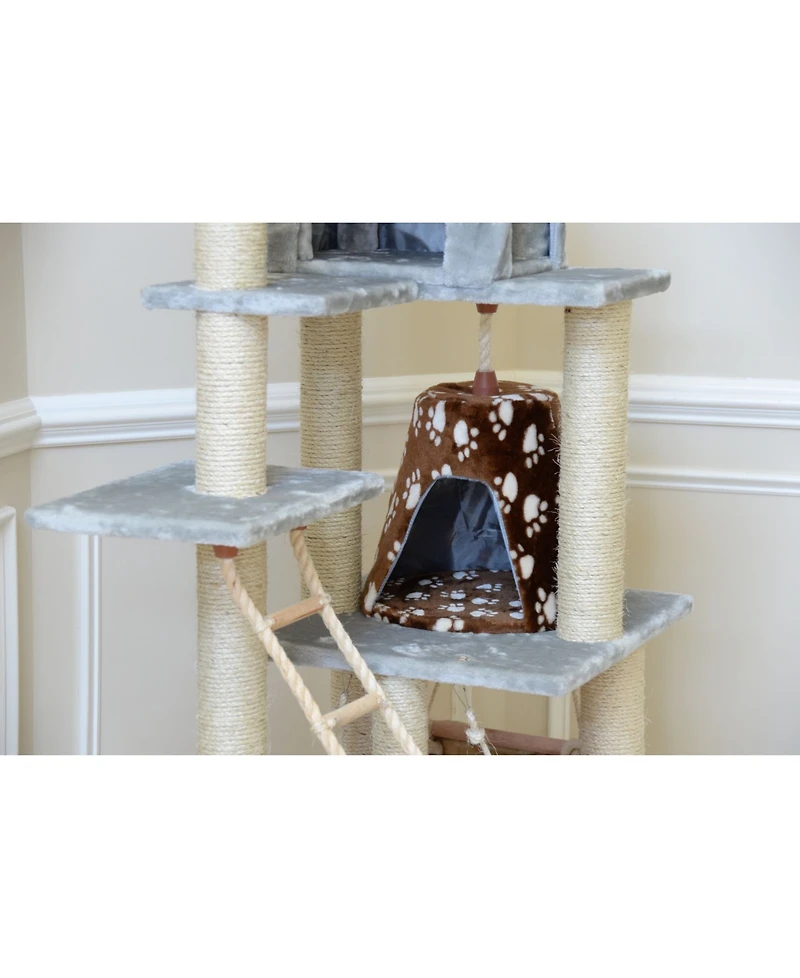 Armarkat Real Wood Cat Climber Play House, A7802 Cat furniture With Playhouse, Lounge Basket
