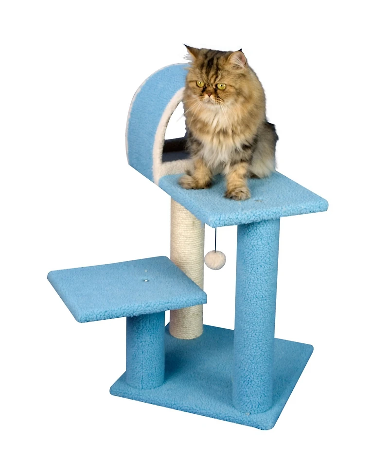 Armarkat Sky Blue 29" Real Wood Cat Tree With Scratcher And Tunnel For Squeeze, Snoozing And Hiding, B2903