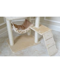 GleePet GP78570921 57-Inch Real Wood Cat Tree In Beige With Perches, Running Ramp, Condo And Hammock
