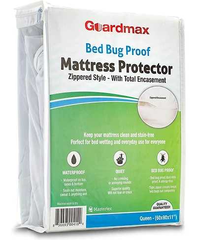 Guardmax Waterproof Zippered Mattress Encasement - Queen Size (11-13 Deep) - White