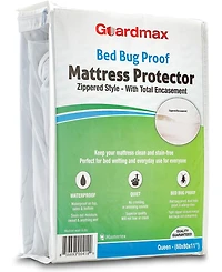 Guardmax Waterproof Zippered Mattress Encasement - Queen Size (11-13 Deep) - White