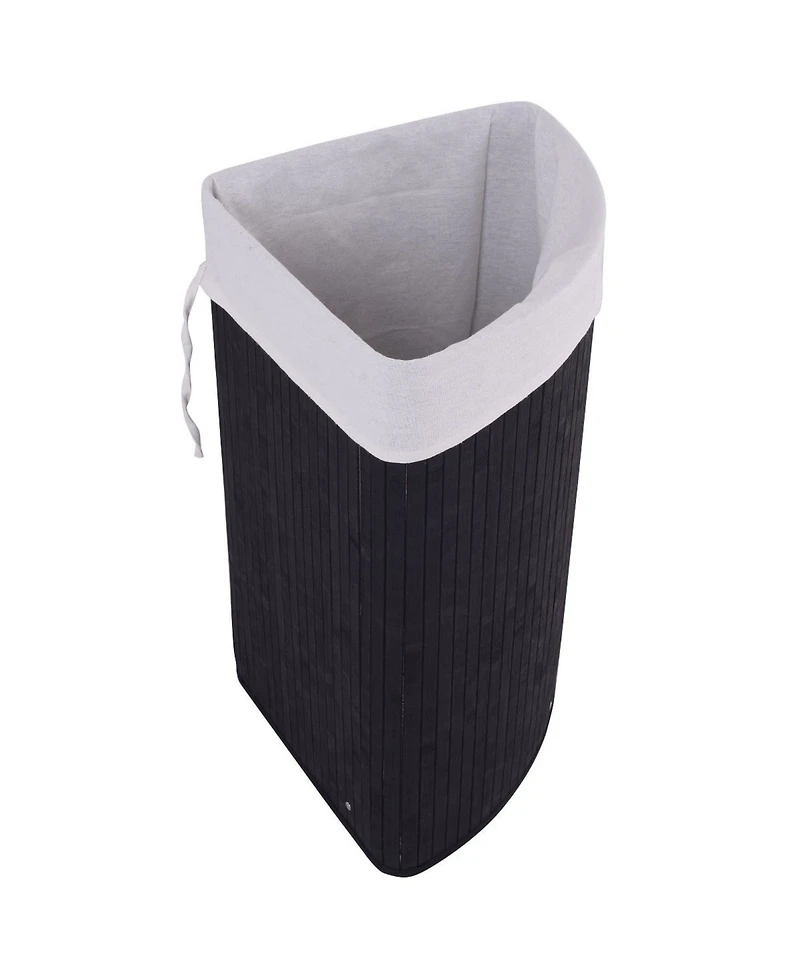 Corner Bamboo Hamper Laundry Basket Washing Cloth Bin Storage Bag Lid
