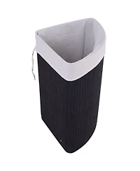 Corner Bamboo Hamper Laundry Basket Washing Cloth Bin Storage Bag Lid