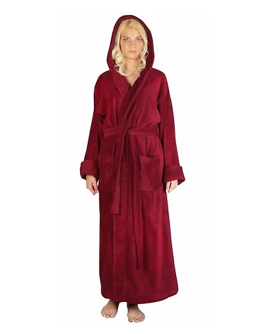 Arus Women's Ankle Length Hooded Low Twist Soft Turkish Cotton Bathrobe