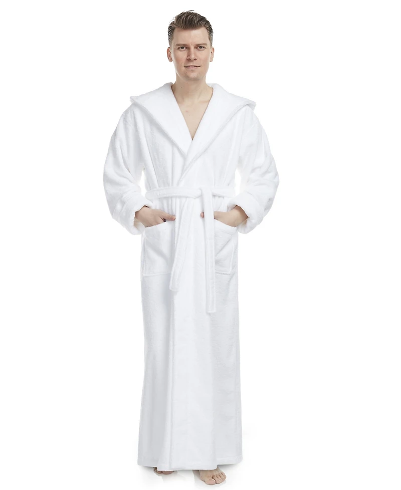 Arus Men's Thick Full Ankle Length Hooded Turkish Cotton Bathrobe