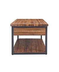 Alaterre Furniture Claremont Rustic Wood Coffee Table with Low Shelf