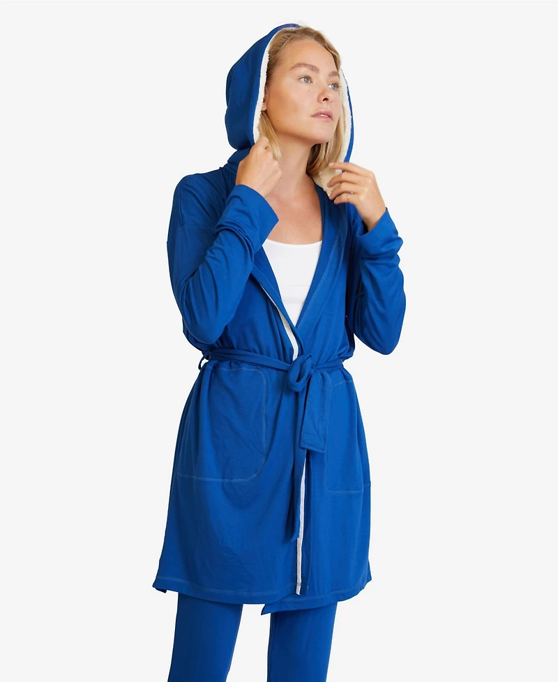 Nine Space Women's Hooded Jersey Robe and Pants Loungewear