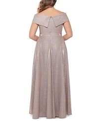 Xscape Plus Size Off-the-Shoulder Glitter Gown