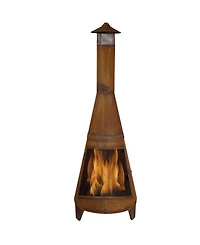Outdoor Backyard Large Freestanding Oxidized Steel Wood-Burning Fire Pit Chiminea - 70" - Rust Finish