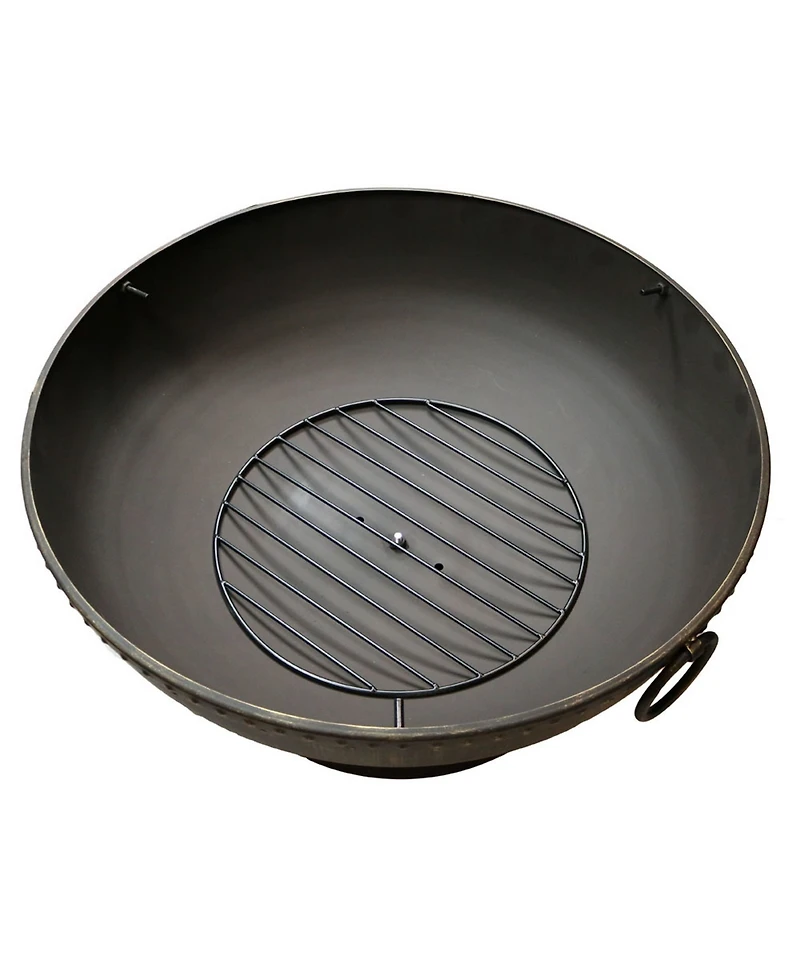 Outdoor Camping or Backyard Large Fire Pit Bowl with Spark Screen, Log Poker, and Metal Wood Grate - 30" - Bronze