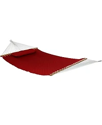 Heavy-Duty 2-Person Quilted Designs Fabric Hammock with Spreader Bars and Detachable Pillow