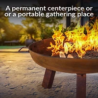 Outdoor Camping or Backyard Round Cast Iron Rustic Fire Pit Bowl with Handles