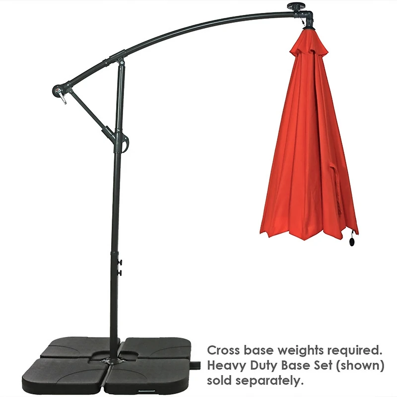 10-Foot Offset Cantilever Solar Patio Umbrella - Features Outdoor Led Lights, Crank, and Cross Base Navy Blue
