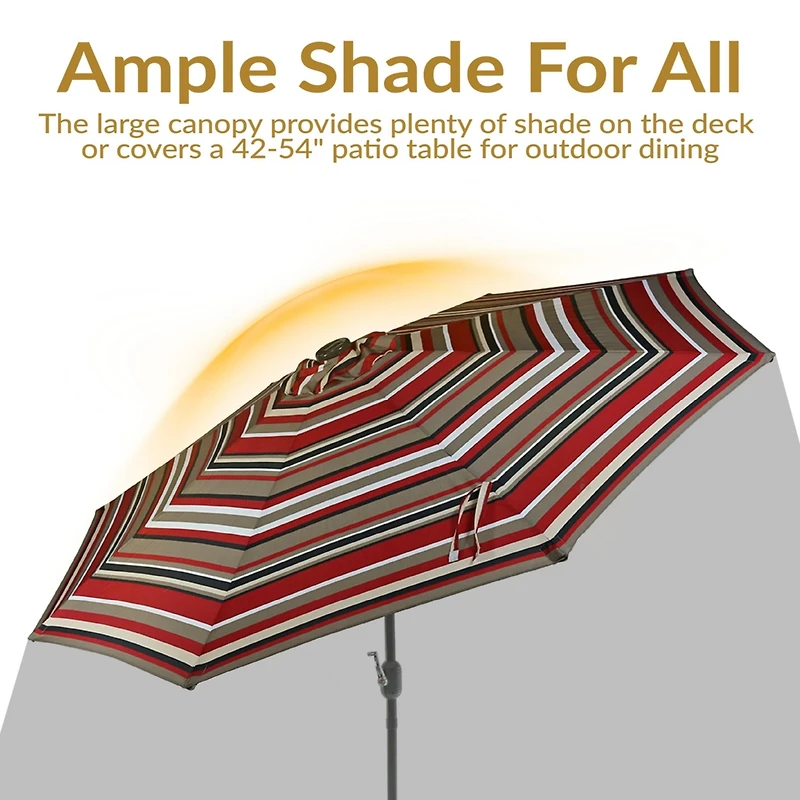 9 ft Solar Patio Umbrella with Lights, Tilt, and Crank - Beige