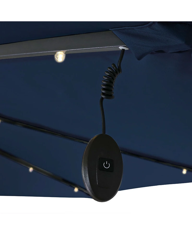 10-Foot Offset Cantilever Solar Patio Umbrella - Features Outdoor Led Lights, Crank, and Cross Base - Navy Blue
