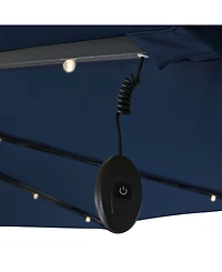 10-Foot Offset Cantilever Solar Patio Umbrella - Features Outdoor Led Lights, Crank, and Cross Base - Navy Blue