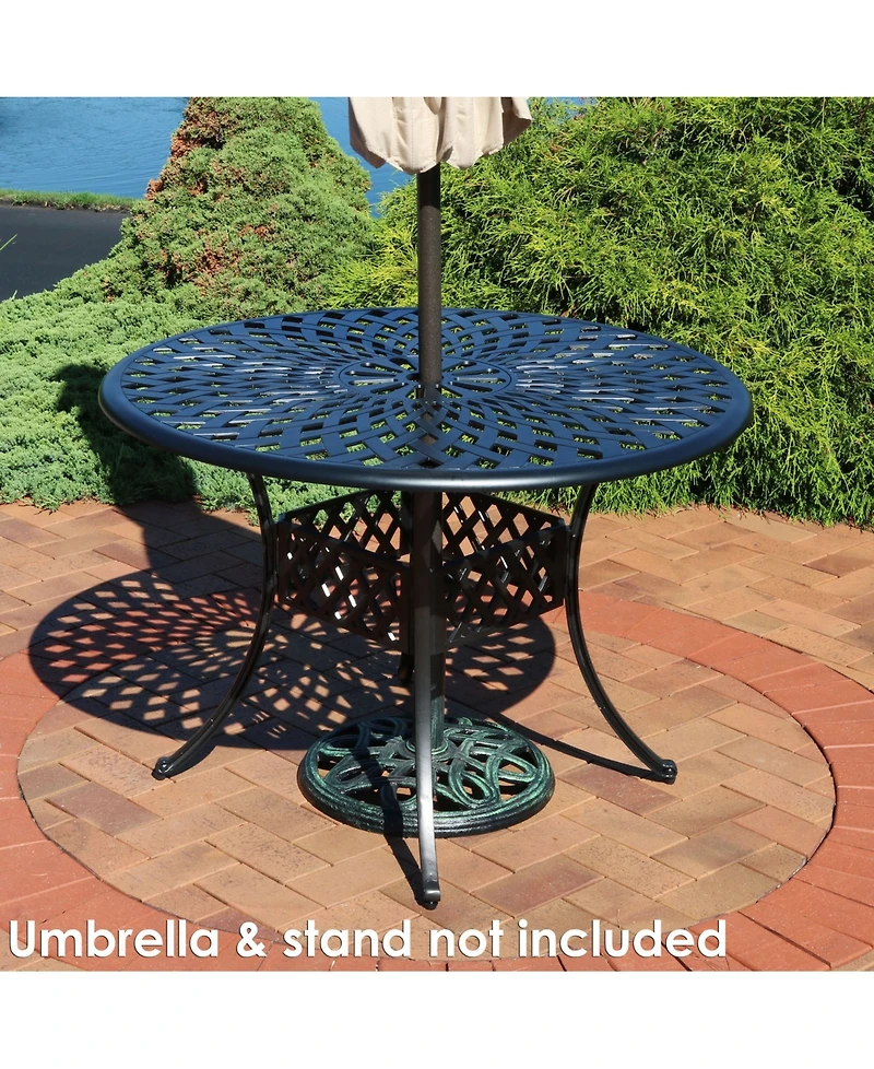 Outdoor Crossweave Design Black Cast Aluminum Round Patio Dining Table with Umbrella Hole