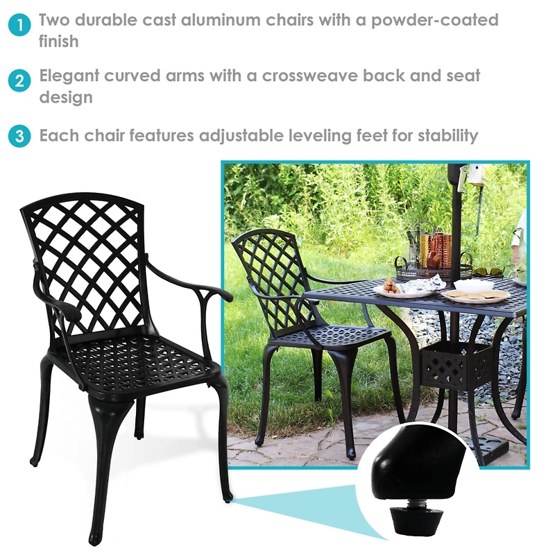 Outdoor Crossweave Design Black Cast Aluminum Patio Dining Chair, 2pk