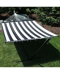 Outdoor 2-Person Quilted Fabric Hammock with Spreader Bars and Freestanding Stand