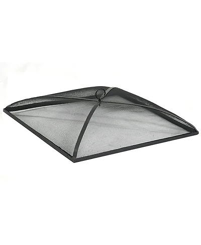 Outdoor Heavy-Duty Steel Mesh Square Easy-Opening Camp Fire Pit Spark Screen Lid - Black