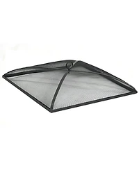 Outdoor Heavy-Duty Steel Mesh Square Easy-Opening Camp Fire Pit Spark Screen Lid - Black