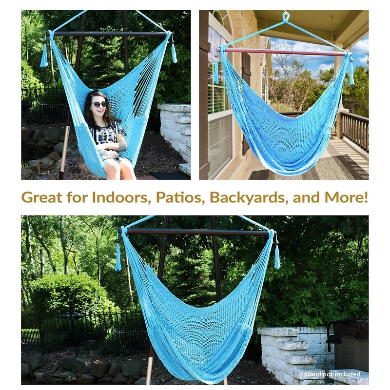 Caribbean Style Extra Large Hanging Rope Hammock Chair Swing for Backyard and Patio