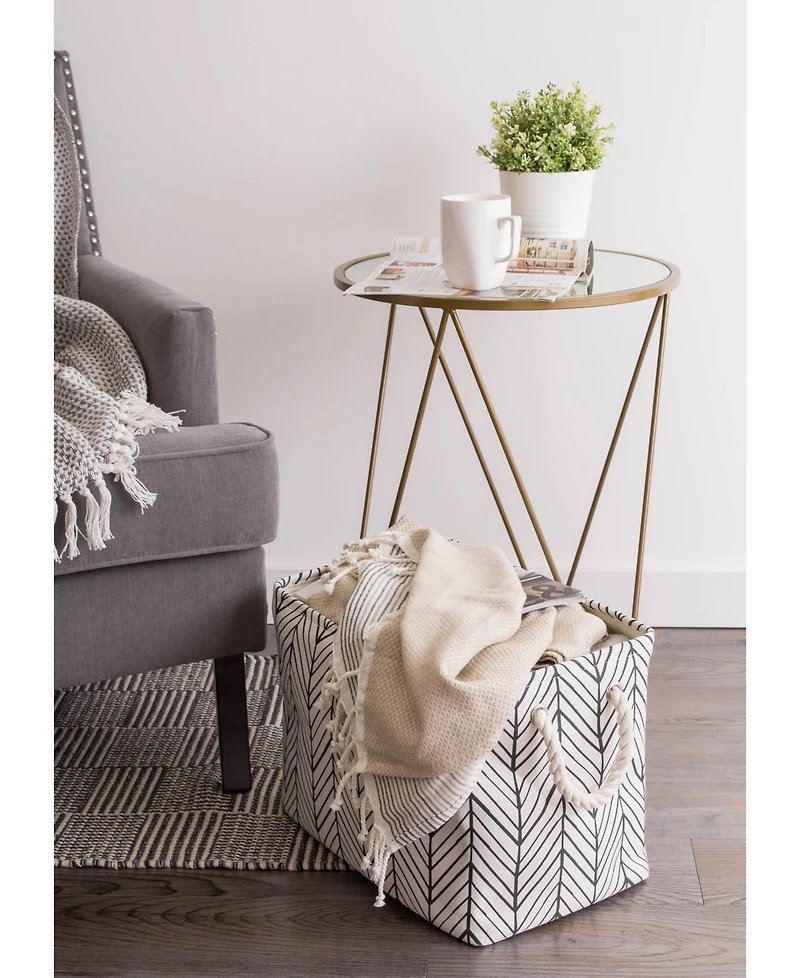 Design Imports Polyester Bin Herringbone Square