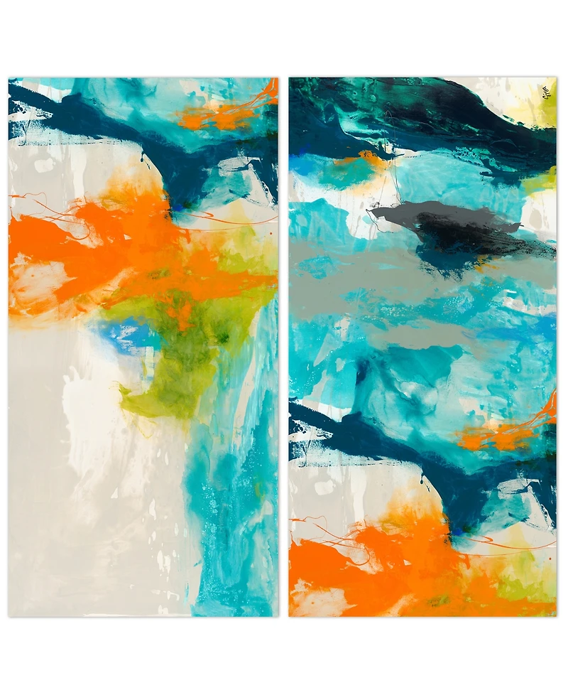 Empire Art Direct Tidal Abstract 1 and 2 Frameless Free Floating Tempered Glass Panel Graphic Wall Art, 48" x 24" x 0.2"