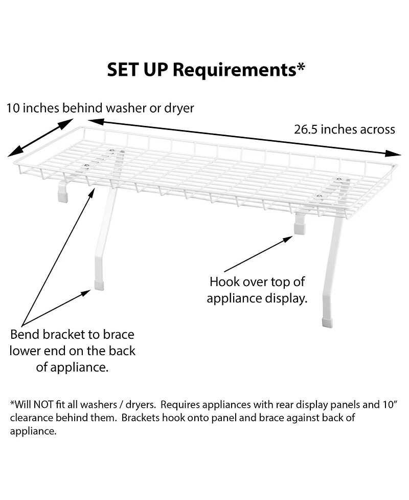 Household Essentials Rear Display Over-The-Washer Storage Shelf to Organize and Store Laundry Room Supplies, White