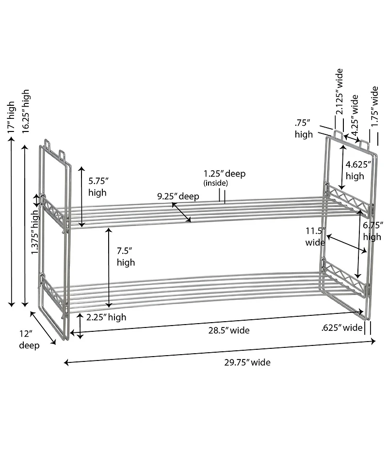 Household Essentials Stackable Two-Tier Metal Shoe Rack for Closet Storage, Silver