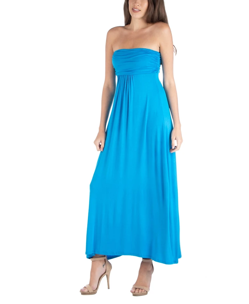 24seven Comfort Apparel Strapless Empire Waist Maxi Dress