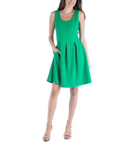 24seven Comfort Apparel Sleeveless Skater Pleated Mini Dress with Pockets