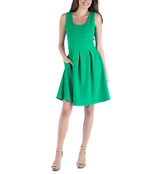 24seven Comfort Apparel Sleeveless Skater Pleated Mini Dress with Pockets
