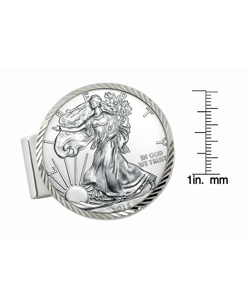 Men's American Coin Treasures Sterling Silver Diamond Cut Coin Money Clip with American Silver Eagle Dollar