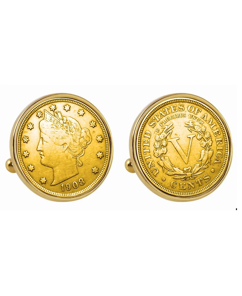 American Coin Treasures Gold-Layered Liberty Nickel Bezel Coin Cuff Links